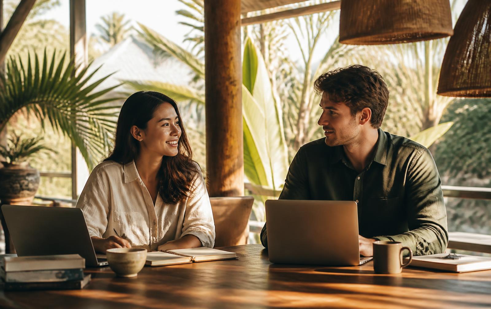 A local entrepreneur and an international member working side by side